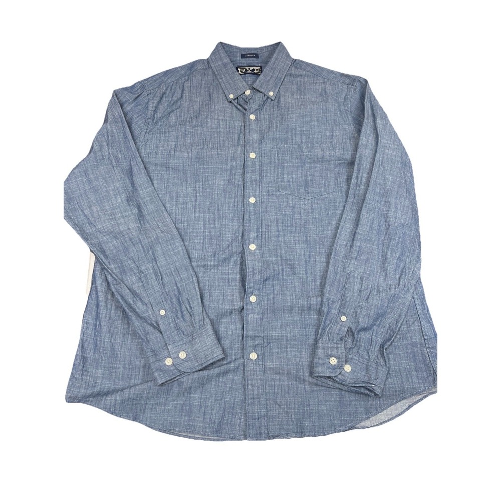 Hawker Rye Shirt Men's Large Blue Twill Long Sleeve Button Front Pocket Workwear